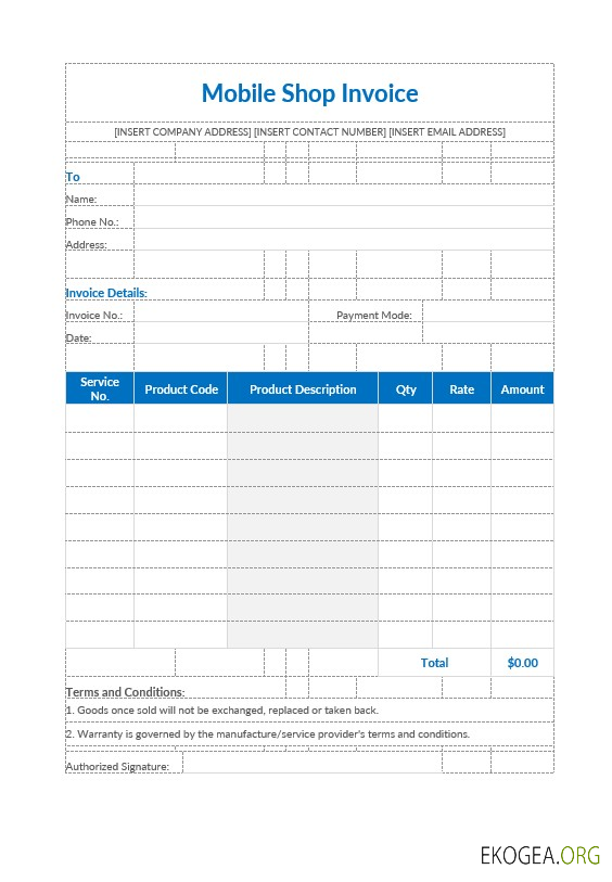 Modèle de facture de boutique mobile